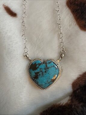 925 Sterling Silver Heart Turquoise Pendant Necklace native made by John Begay